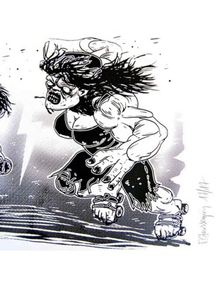 sérigraphie affiche wonderwoman vs hulk roller derby